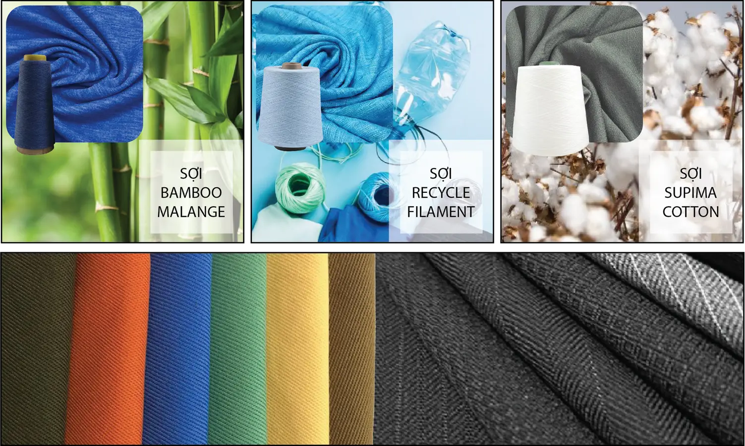 Các loại sợi bamboo mélange, filament tái chế và Supima cotton